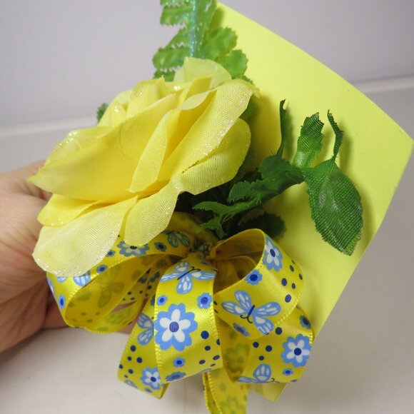 Yellow Rose soft Corsage Glittered with Clip 7.5x4 Spring Hat Attachment - Picture 2 of 7
